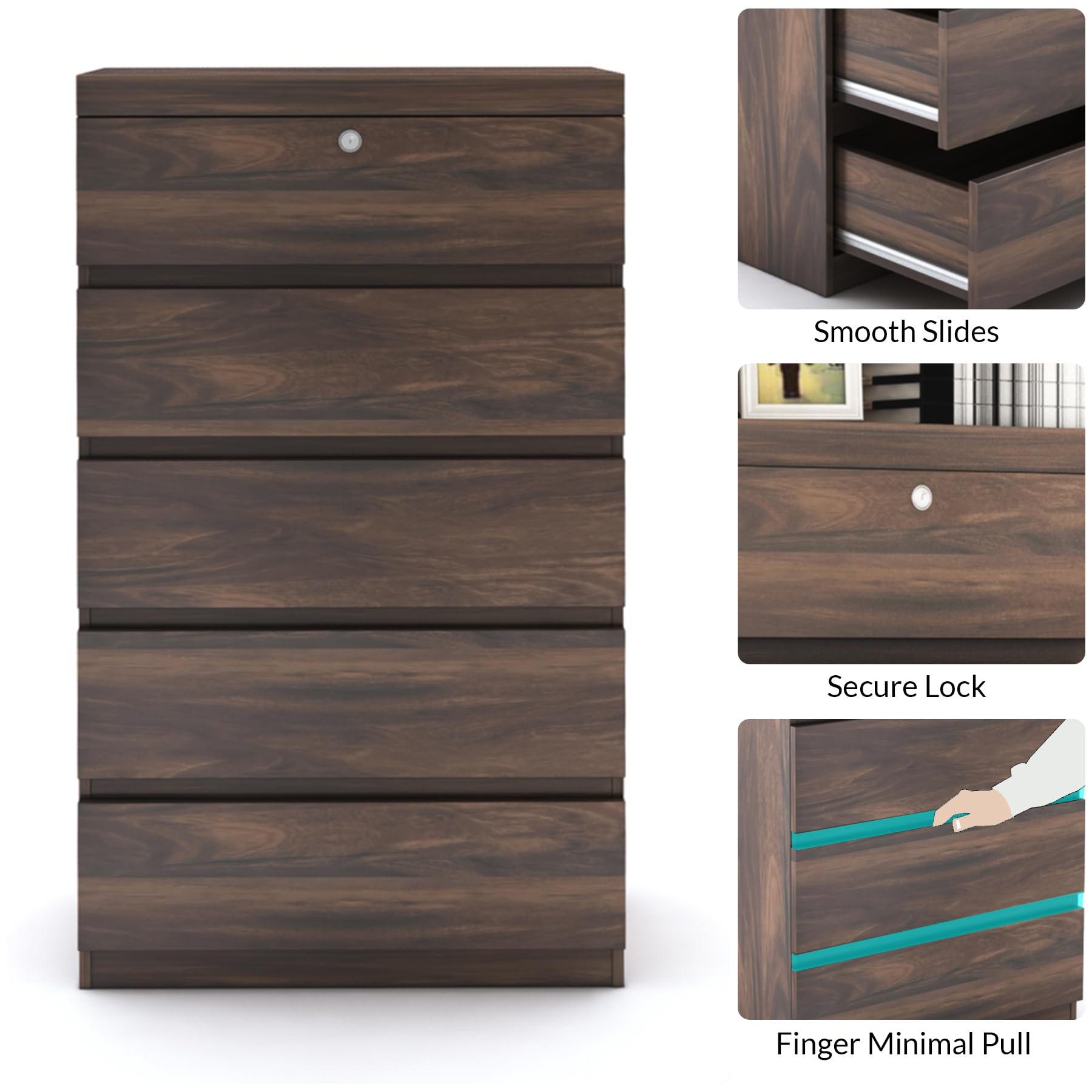 Furniva Sera Bedroom Five Drawer Chest of 5 Drawers | Engineered